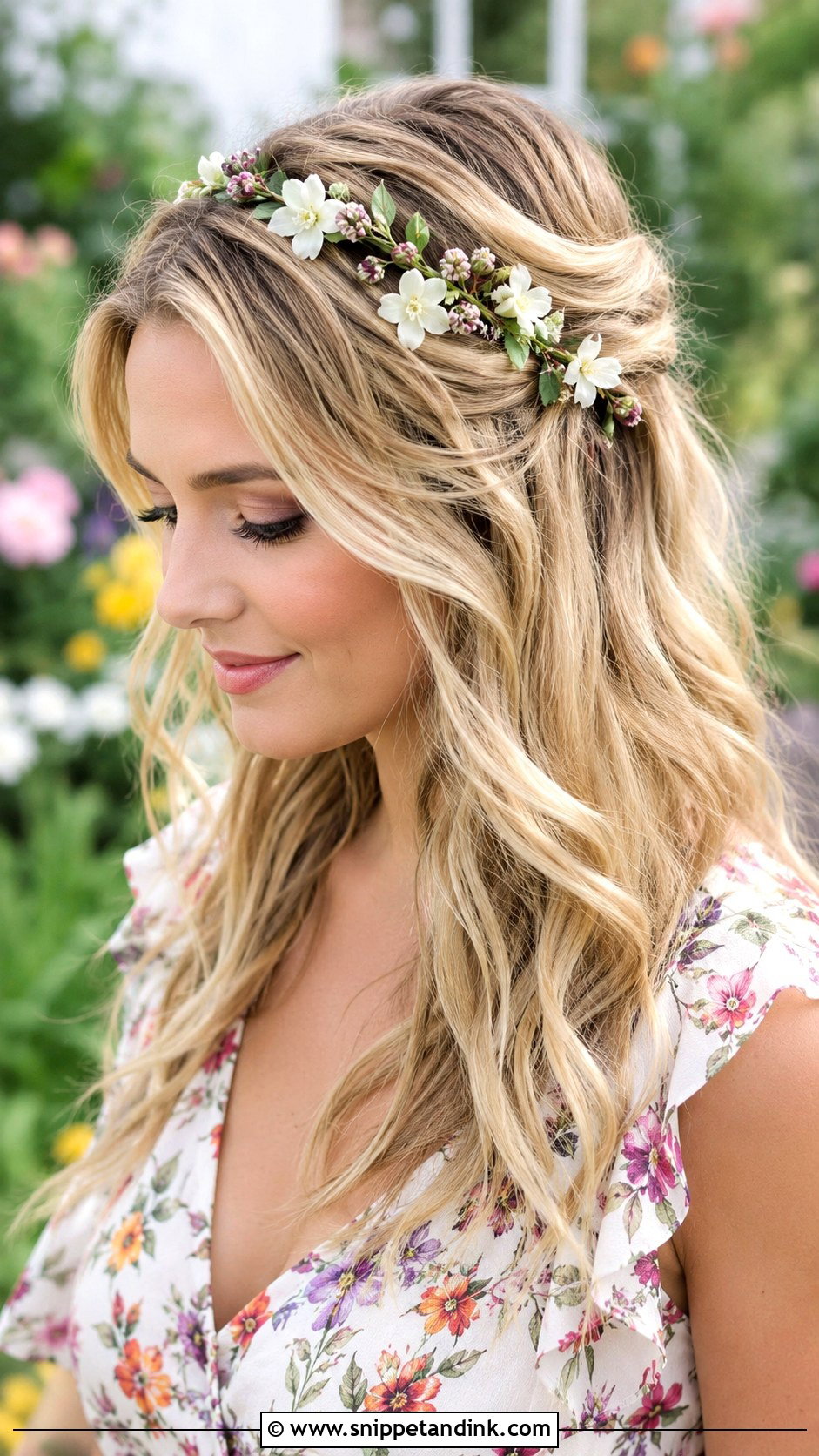 Floral Headband Half Up - Snippet and Ink - 20 Short Hair for Wedding Guest Ideas