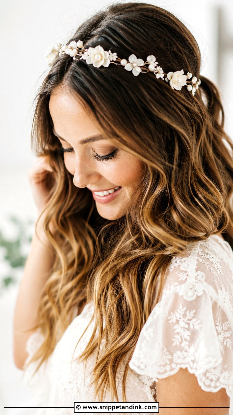 Floral Headband With Boho Waves - Snippet and Ink - 20 Wedding Hair Headband Ideas