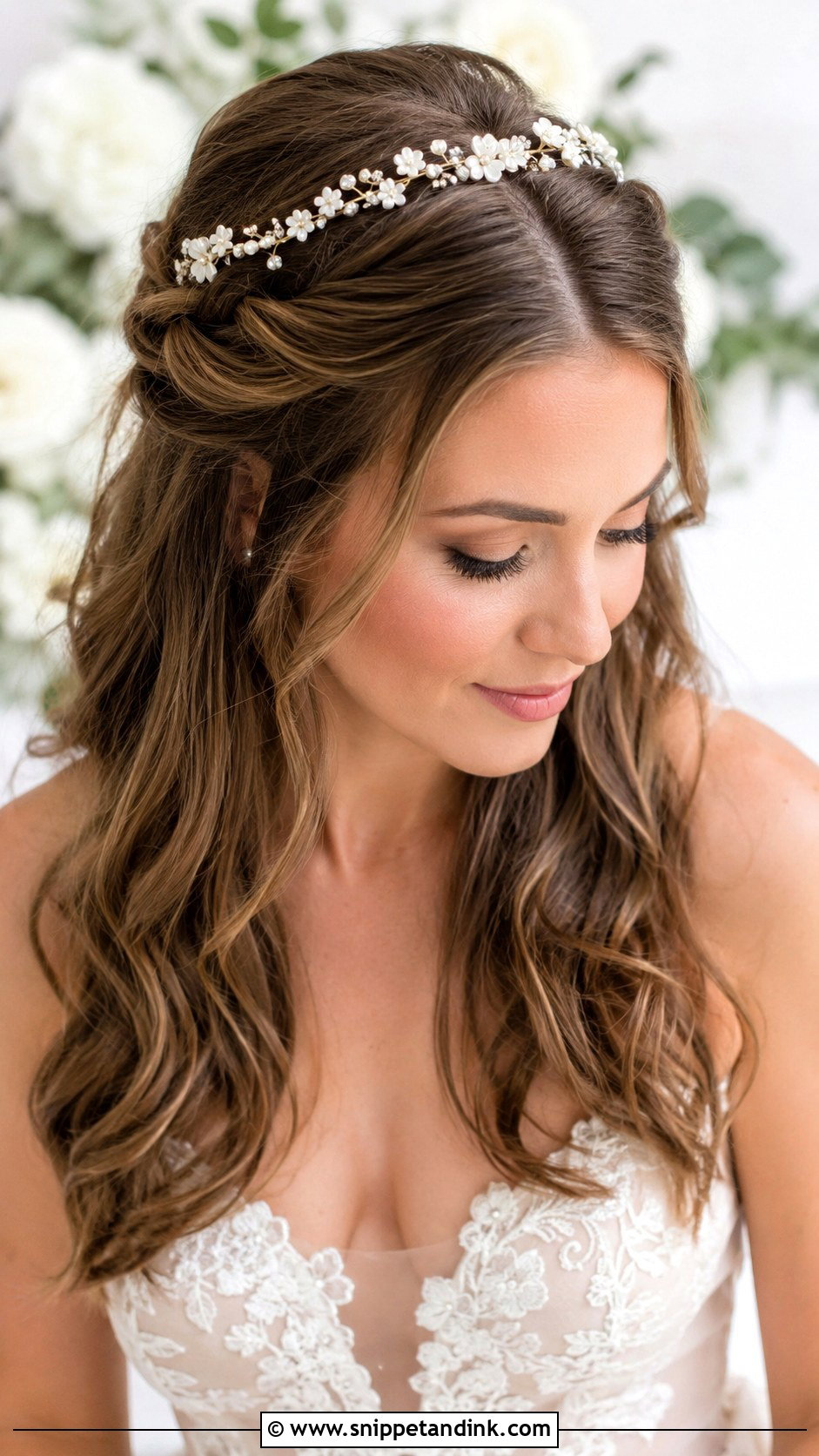 Floral Headband With Half Up Twists - Snippet and Ink - 20 Wedding Hair Headband Ideas