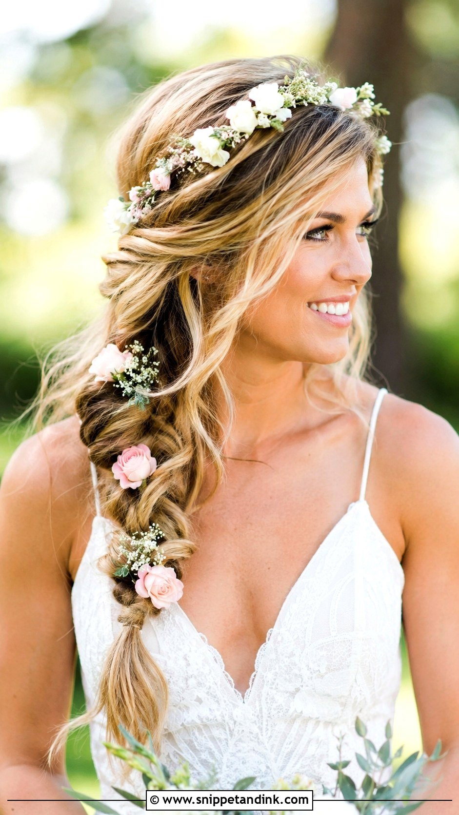 Floral Headband With Long Braid - Snippet and Ink - 25 Wedding Hair with Headband Ideas