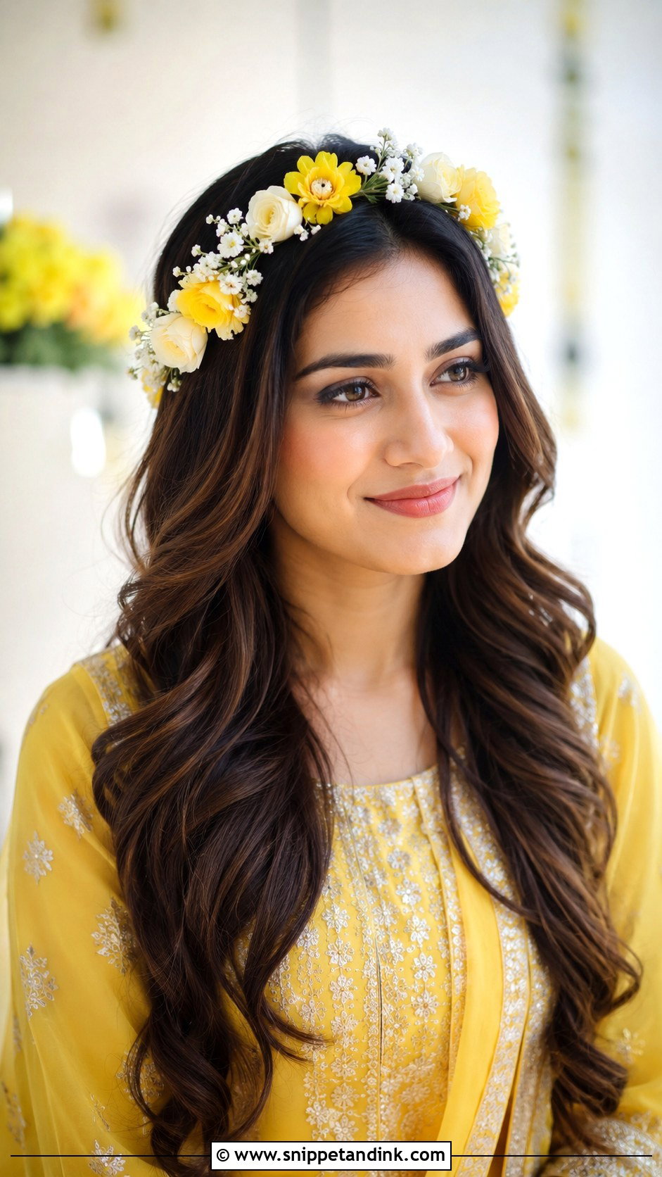 Floral Headband With Open Hair - Snippet and Ink - 35 Mehndi Hairstyles