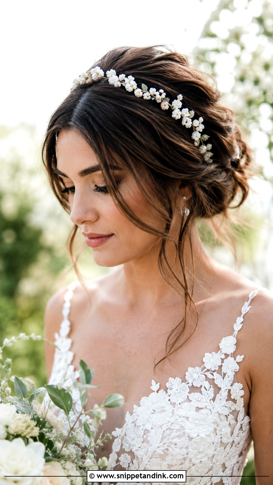 Floral Headband With Romantic Updo - Snippet and Ink - 20 Wedding Hair Headband Ideas