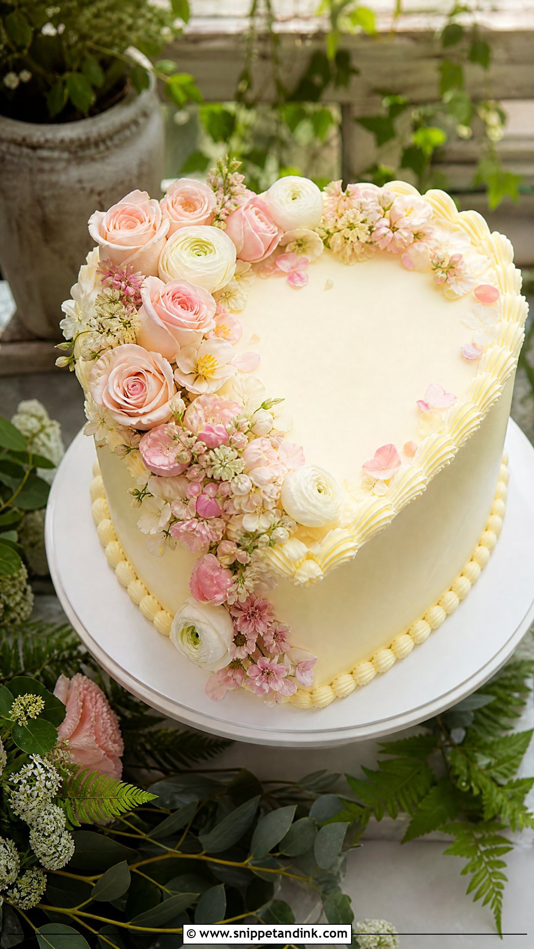 Floral Heart Wedding Cake - Snippet and Ink - 20 Love Heart Cake Ideas for Wedding