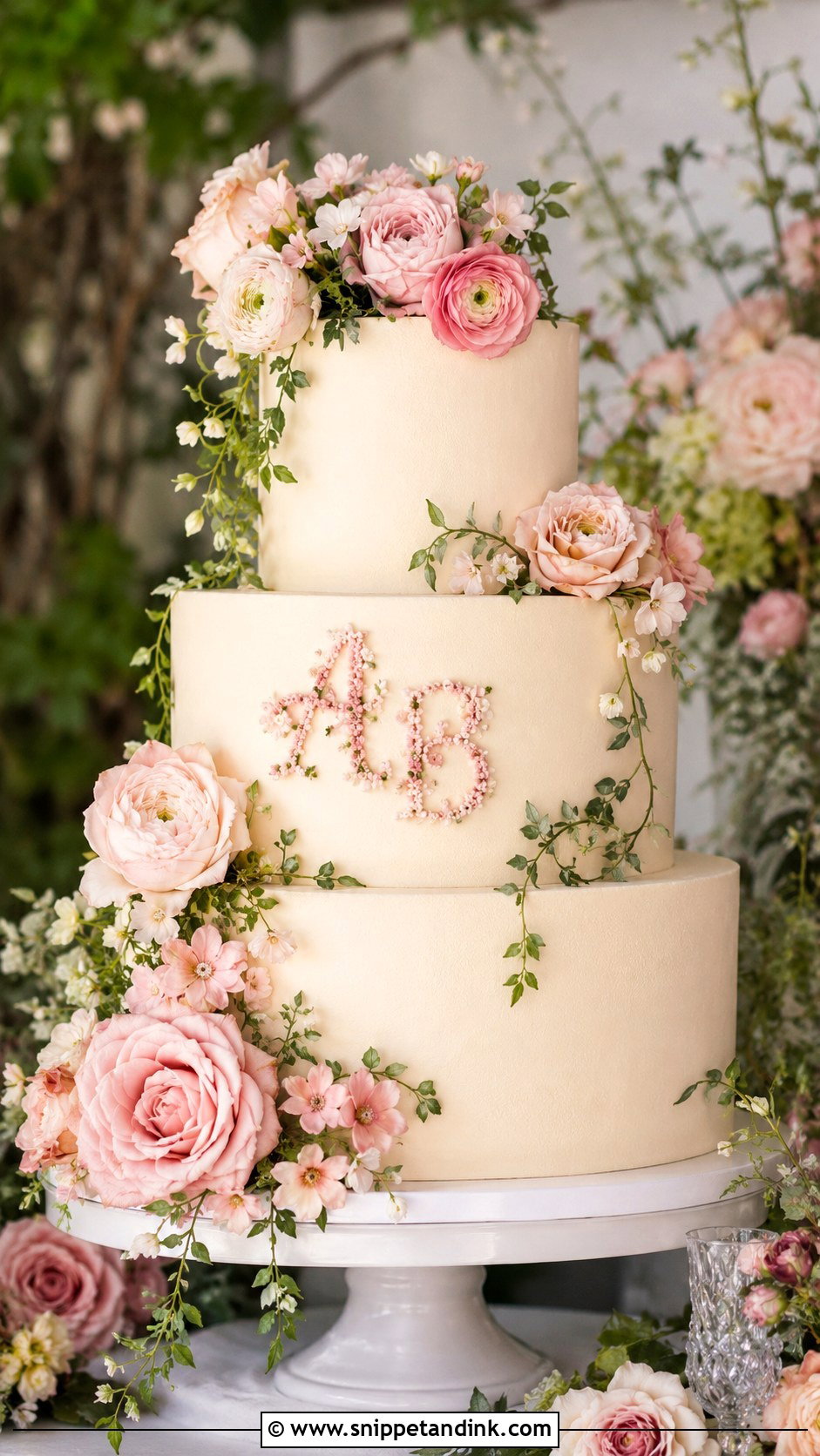 Floral Initials Wedding Cake - Snippet and Ink - 25 Initials on Wedding Cake Ideas