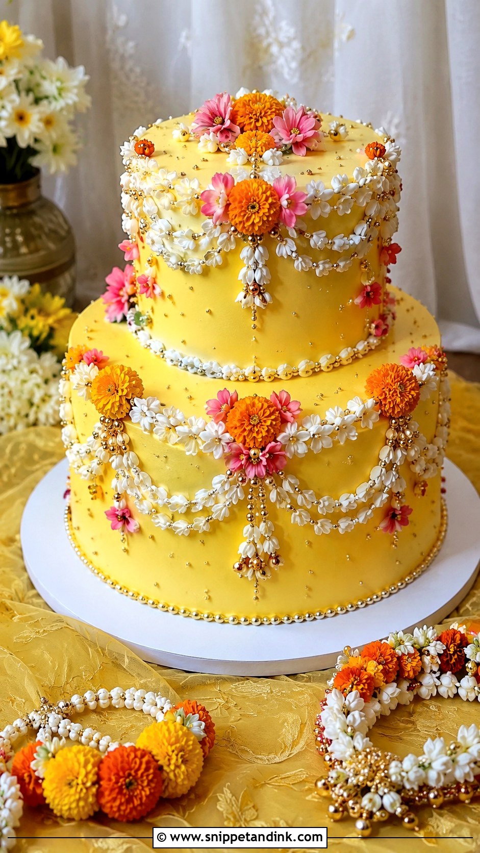 Floral Jewelry Gaye Holud Cake - Snippet and Ink - 20 Gaye Holud Cake Design Ideas