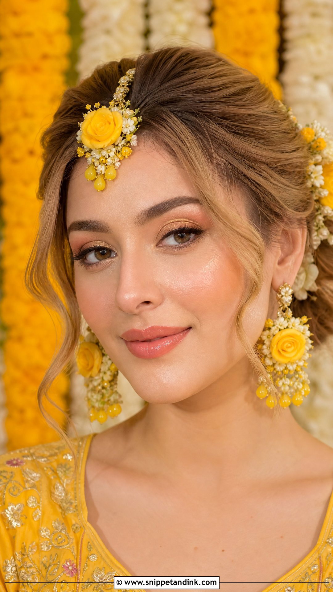 Floral Jewelry Haldi Bridal Makeup - Snippet and Ink - 25 Haldi Bridal Look Ideas