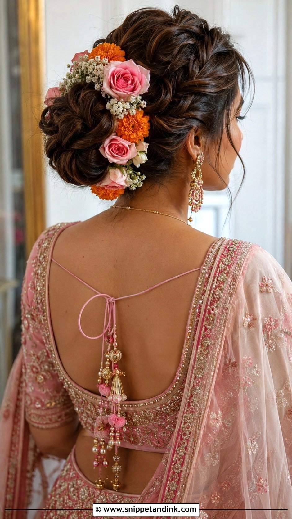 Floral Juda Bridal Hairstyle With Dupatta - Snippet and Ink - 20 Indian Bridal Hairstyles with Dupatta