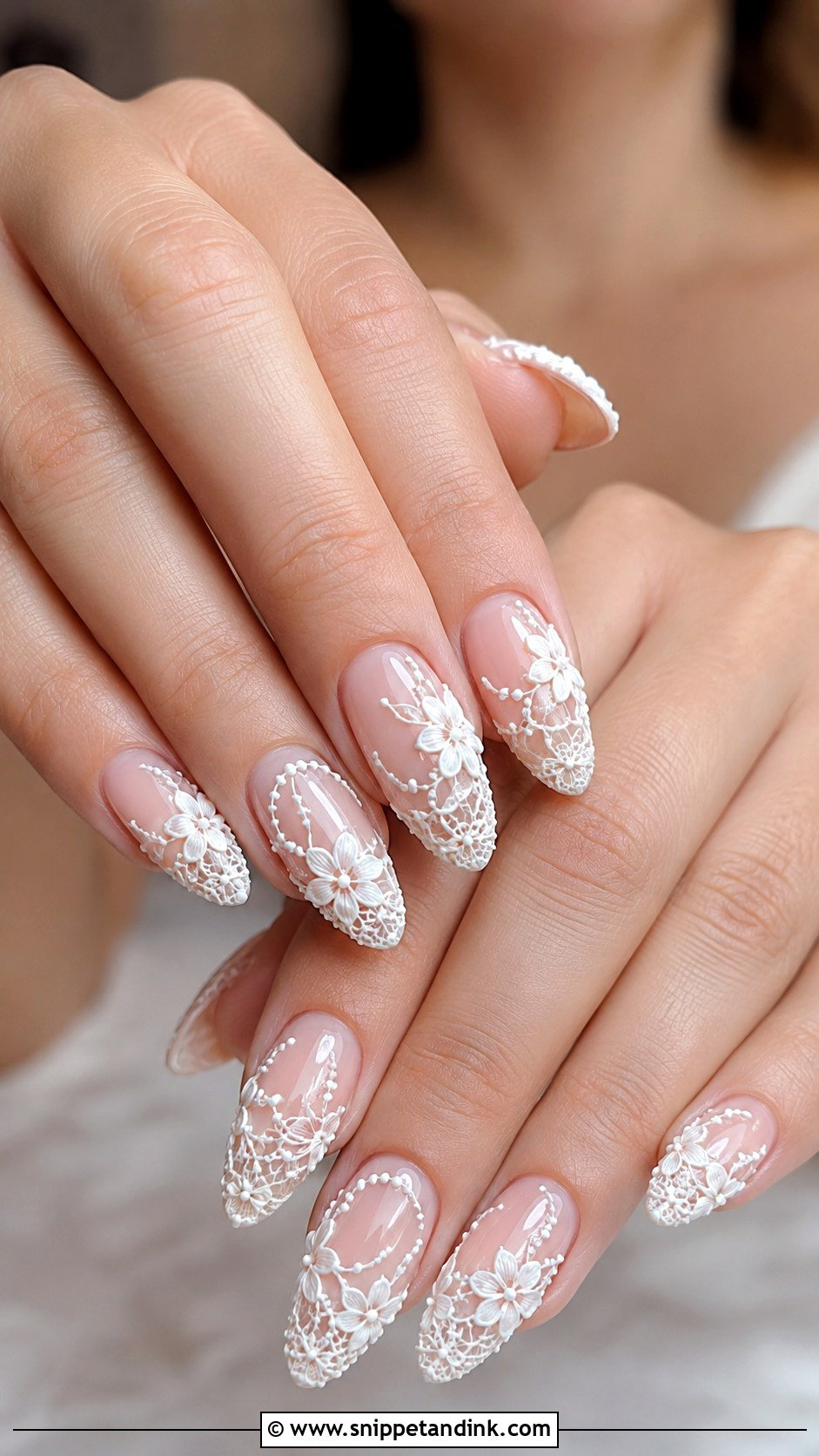 Floral Lace Bridal Nails - Snippet and Ink - 20 Lace Bridal Nails