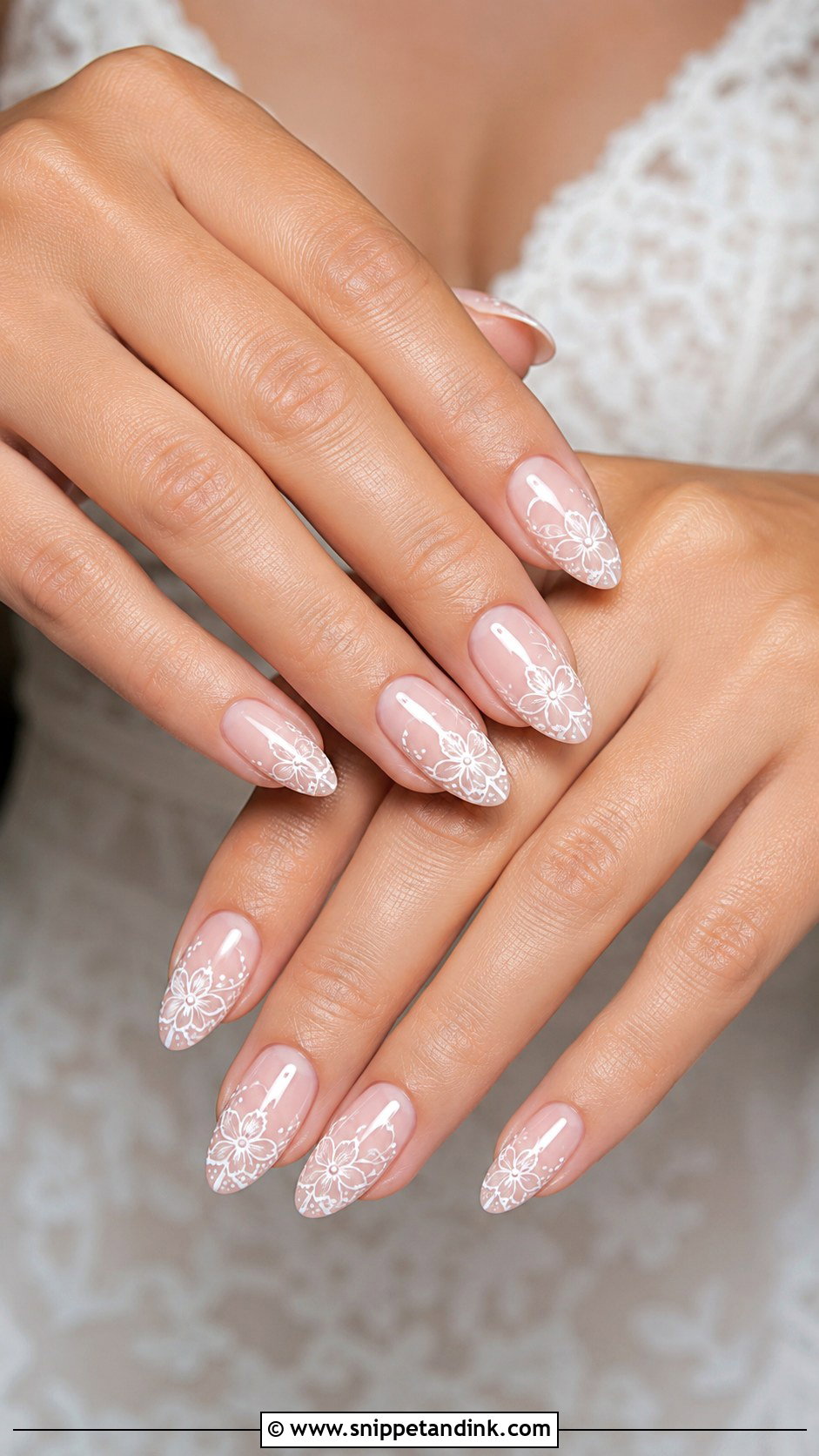 Floral Lace Bridal Nails - Snippet and Ink - 20 Bridal Nails with Flowers