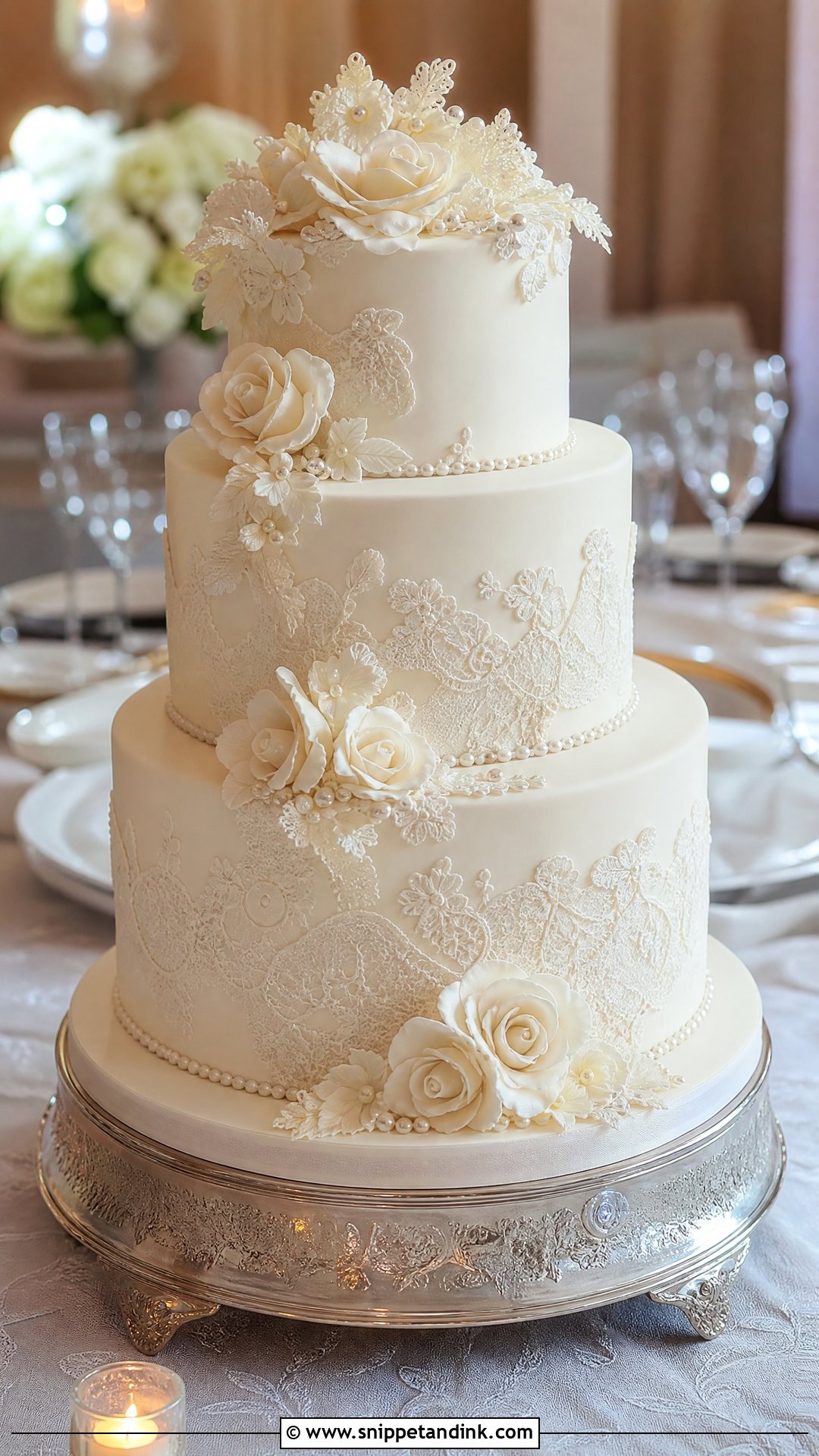 Floral Lace Wedding Cake - Snippet and Ink - 25 Flower Theme Cake Ideas for Wedding