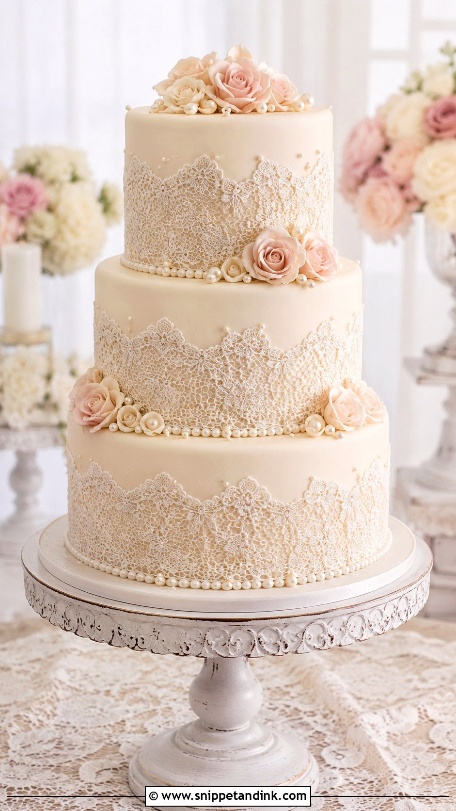 Floral Lace Wedding Cake - Snippet and Ink - 20 Floral Cake Designs for Wedding