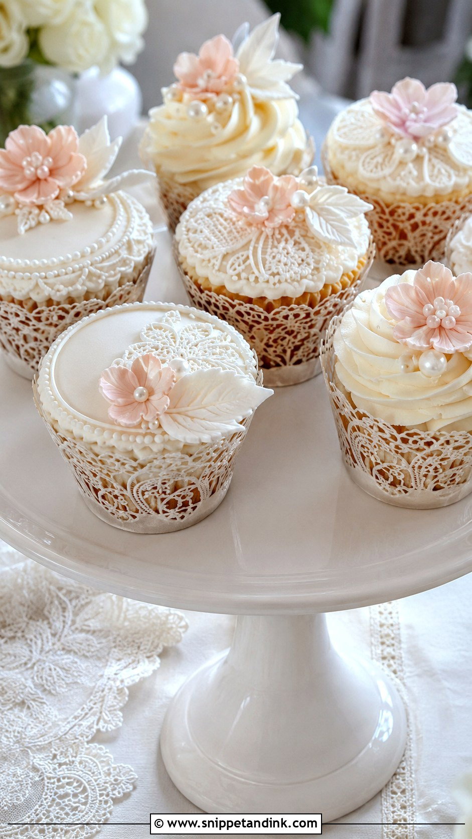 Floral Lace Wedding Cupcakes - Snippet and Ink - 20 Cupcake Ideas with Flowers for Wedding