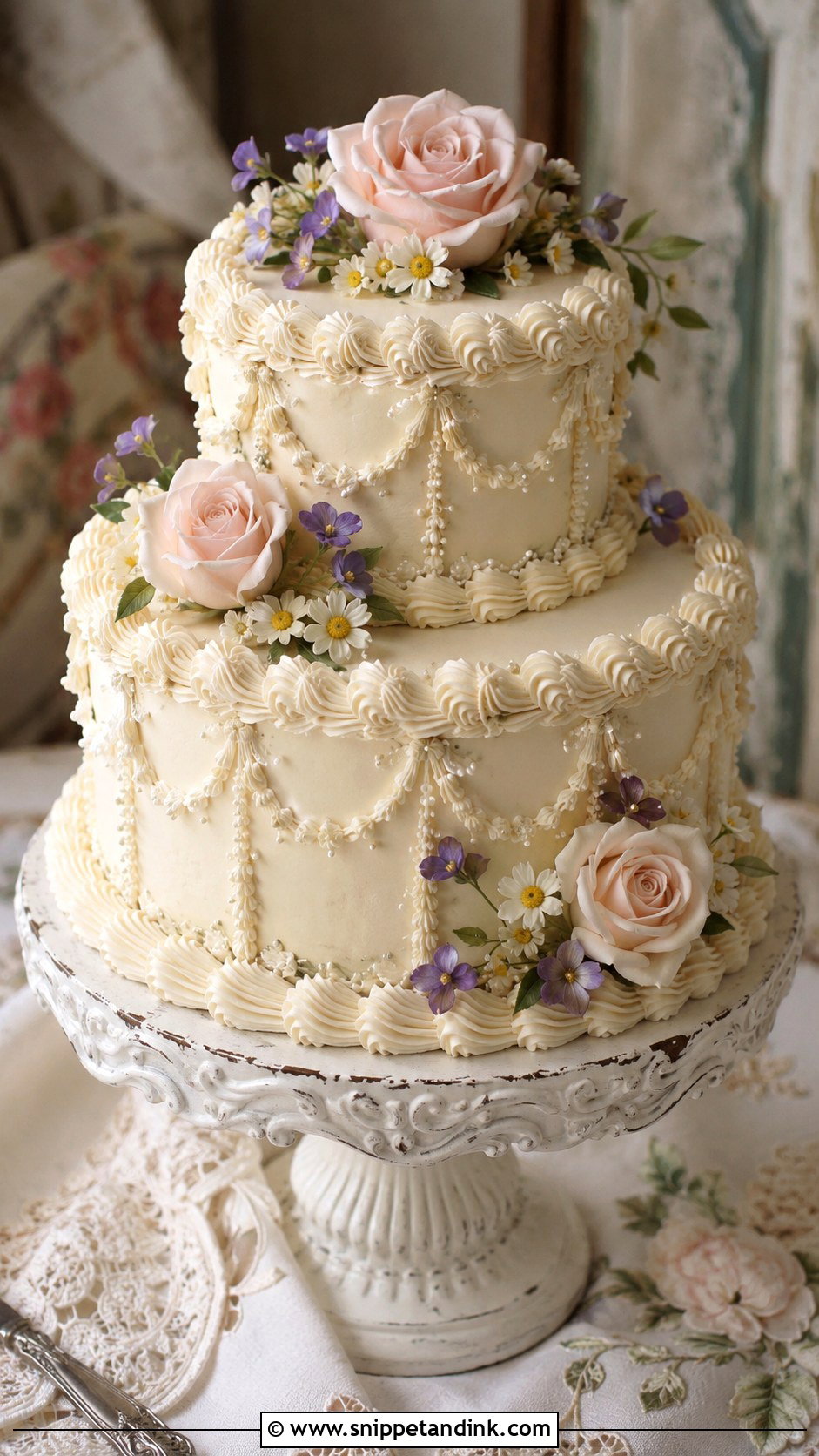 Floral Lambeth Wedding Cake - Snippet and Ink - 30 Spring Flowers Wedding Cake Ideas