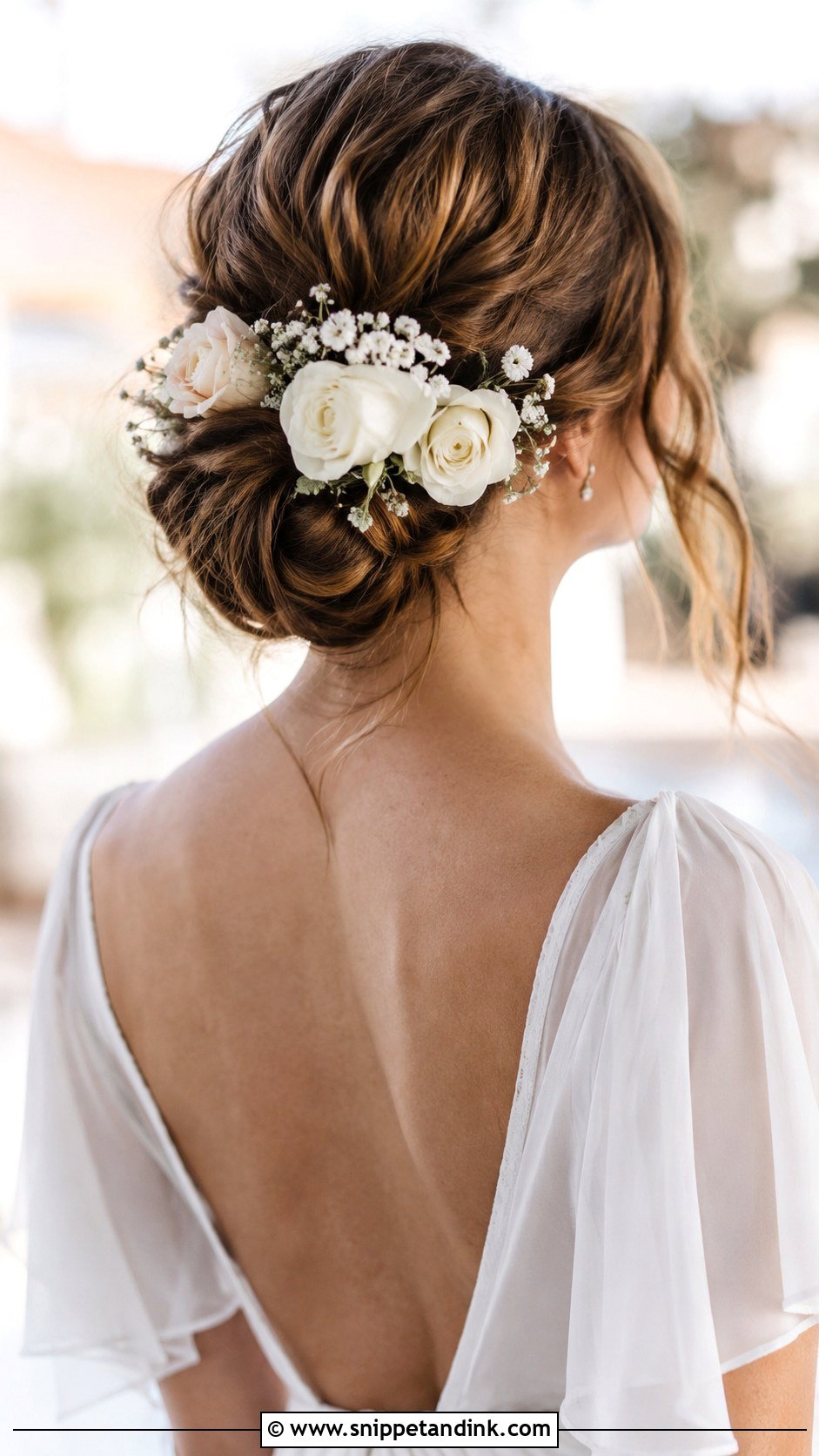 Floral Low Bun - Snippet and Ink - 35 Bridal Bun Ideas