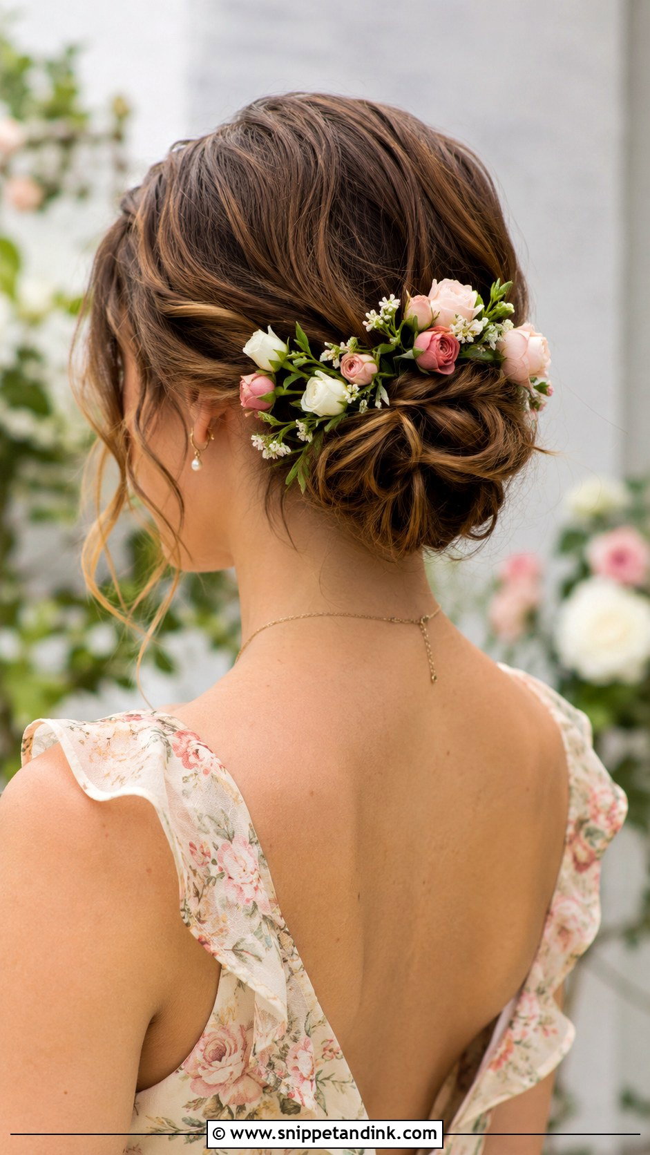 Floral Low Bun - Snippet and Ink - 35 Wedding Guest Hair Ideas