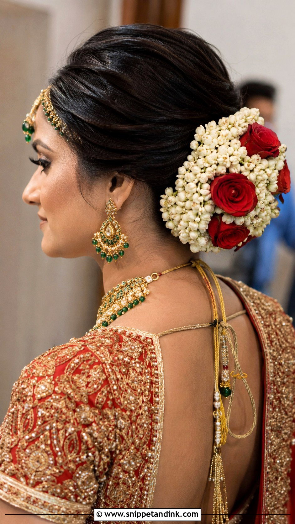 Floral Low Bun for Indian Bride - Snippet and Ink - 25 Hair Styles for Indian Wedding