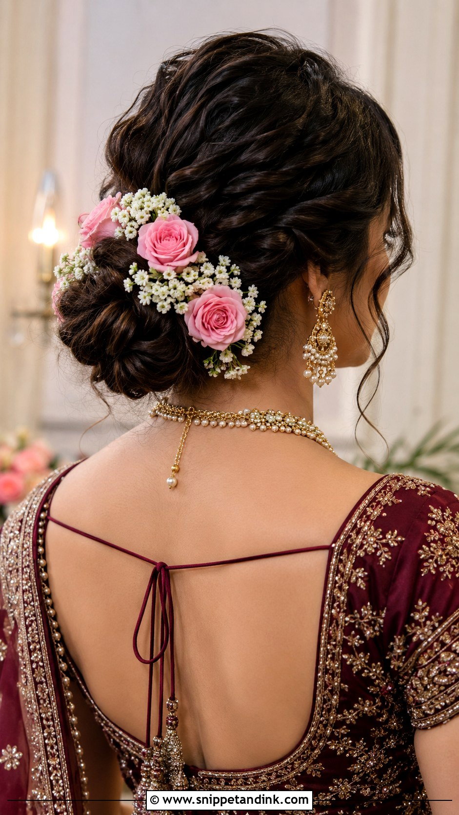 Floral Low Bun - Snippet and Ink - 25 Indian Marriage Hairstyle Ideas
