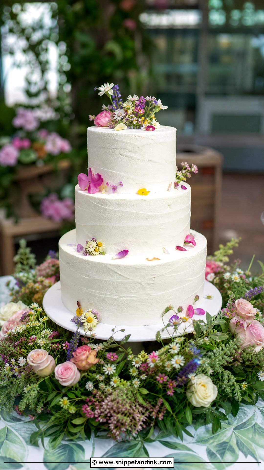 Floral Meadow Wedding Cake - Snippet and Ink - 20 Wedding Cake Flowers Ideas