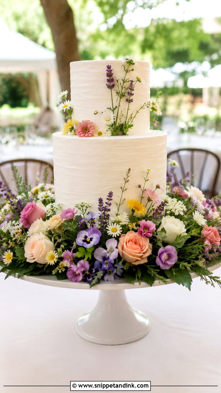 Floral Meadow Wedding Cake - Snippet and Ink - 20 Cakes with Real Flowers for Wedding