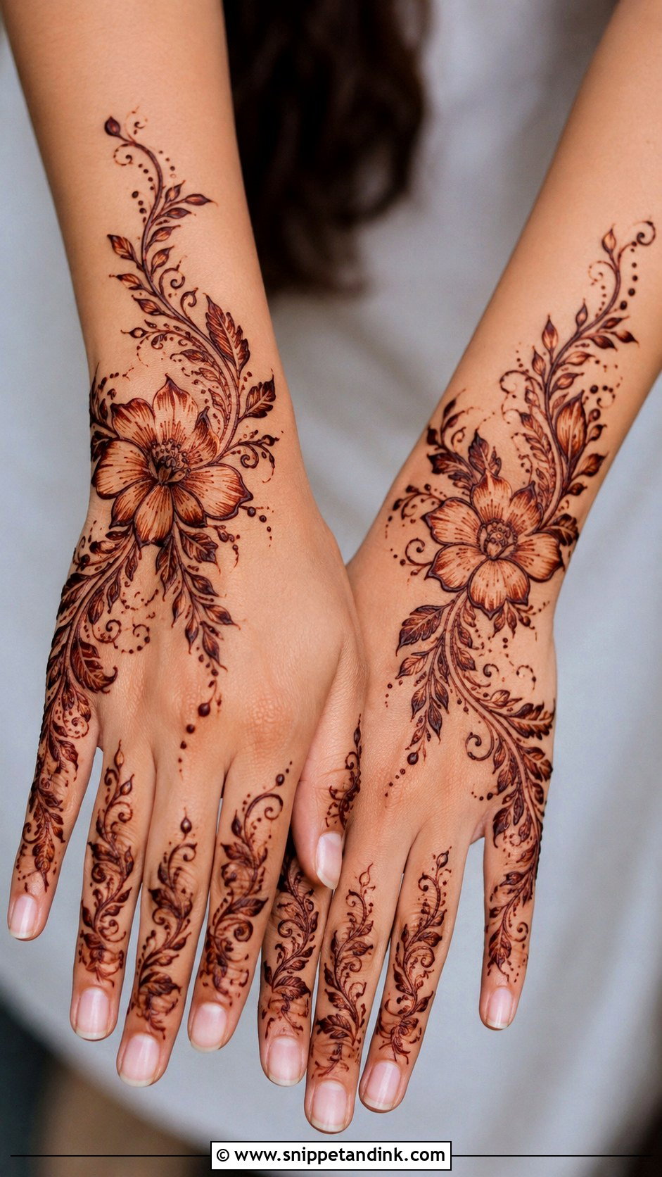Floral Mehndi Design Back Hand - Snippet and Ink - 35 Trendy Mehndi Designs