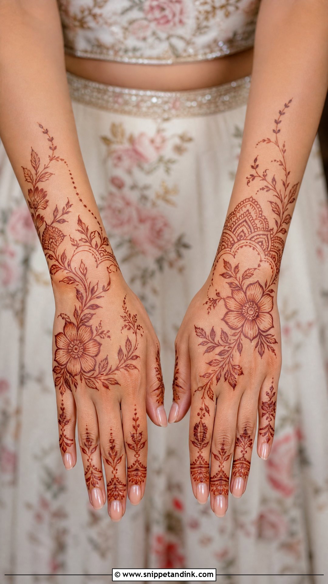 Floral Mehndi Lehenga Design - Snippet and Ink - 30 Mehndi Dress Design Ideas