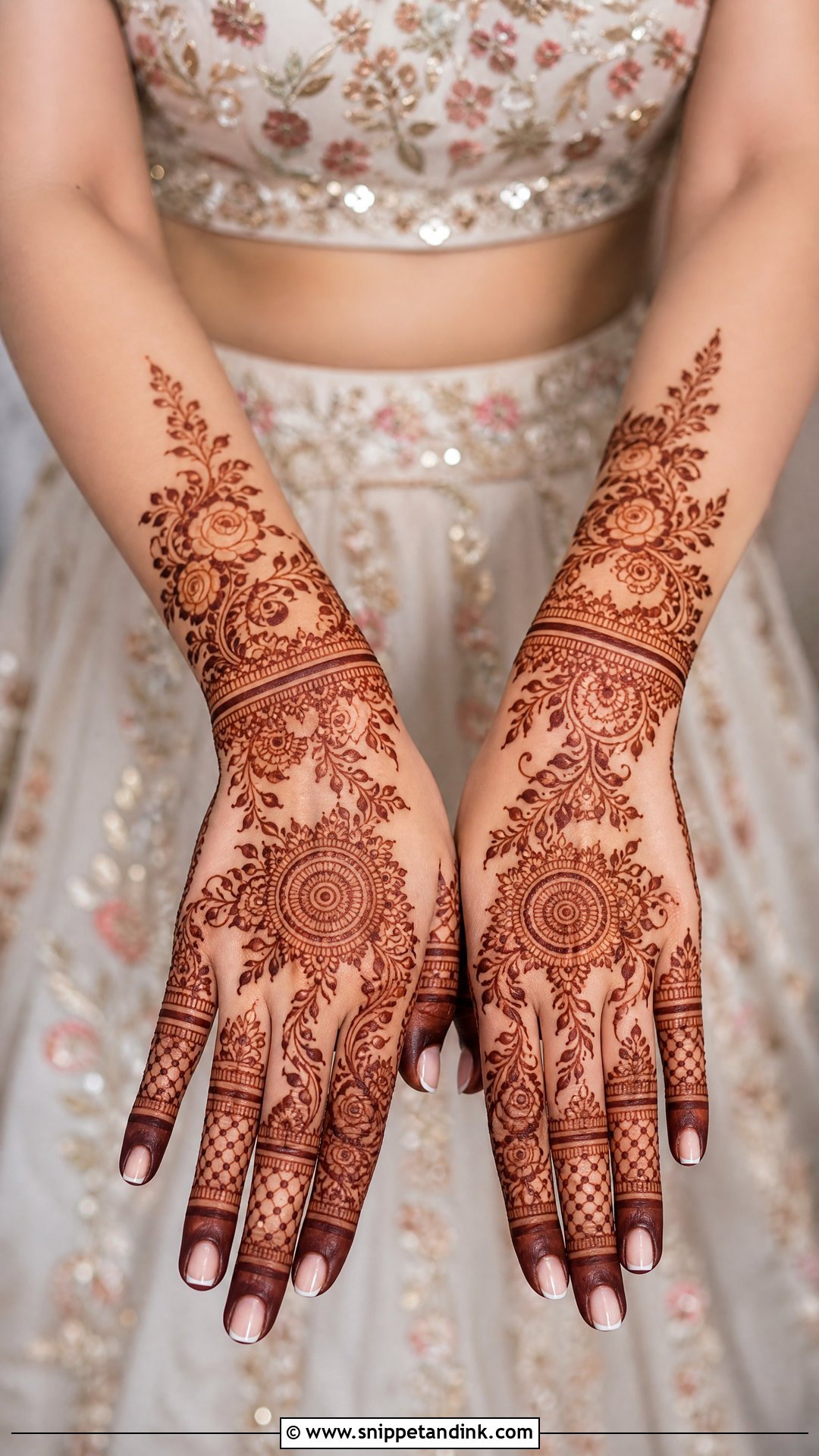 Floral Mehndi Lehenga Design - Snippet and Ink - 20 Mehndi Dresses Designs