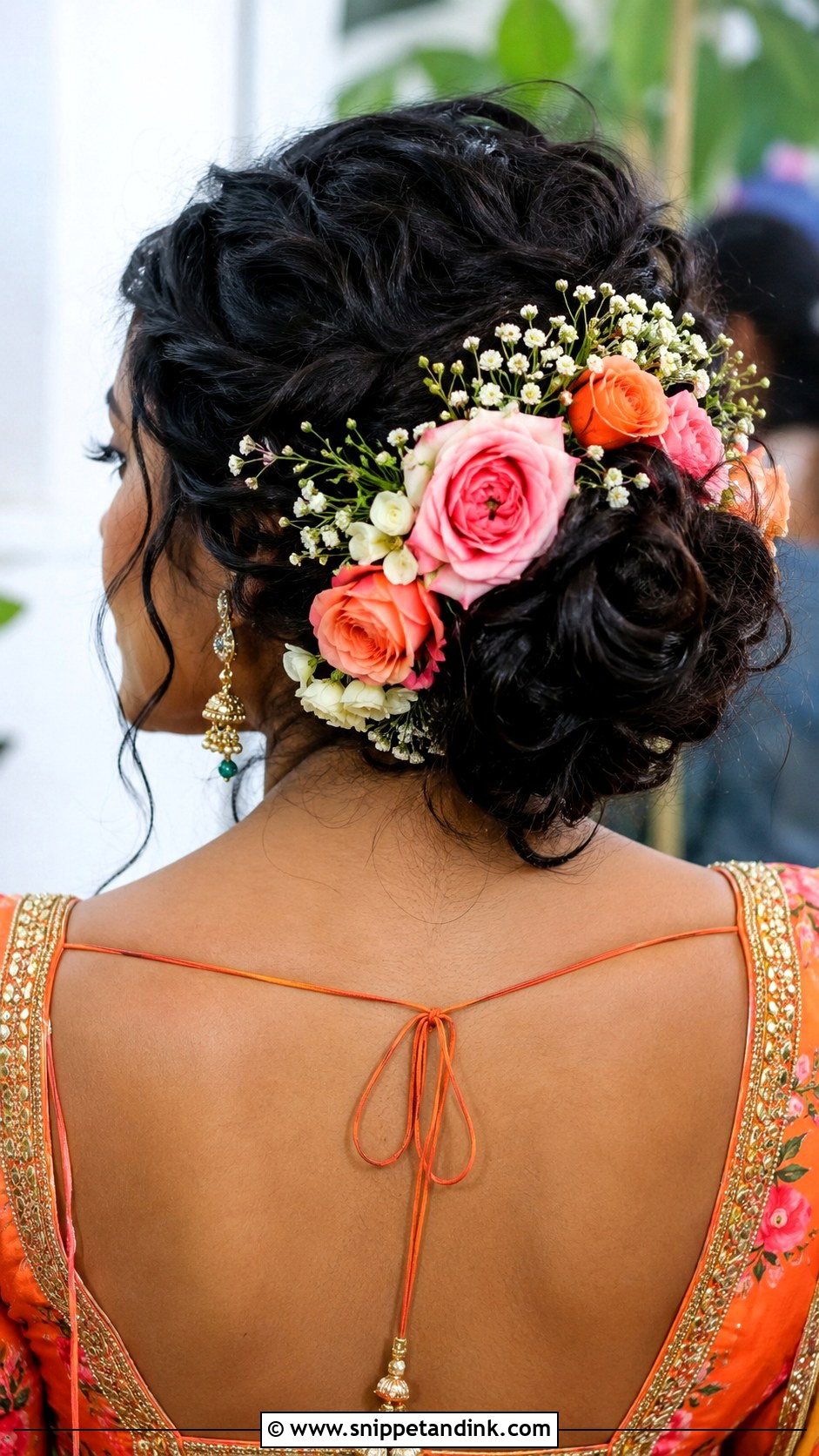 Floral Messy Bun - Snippet and Ink - 25 Indian Messy Bun Hairstyles for Wedding
