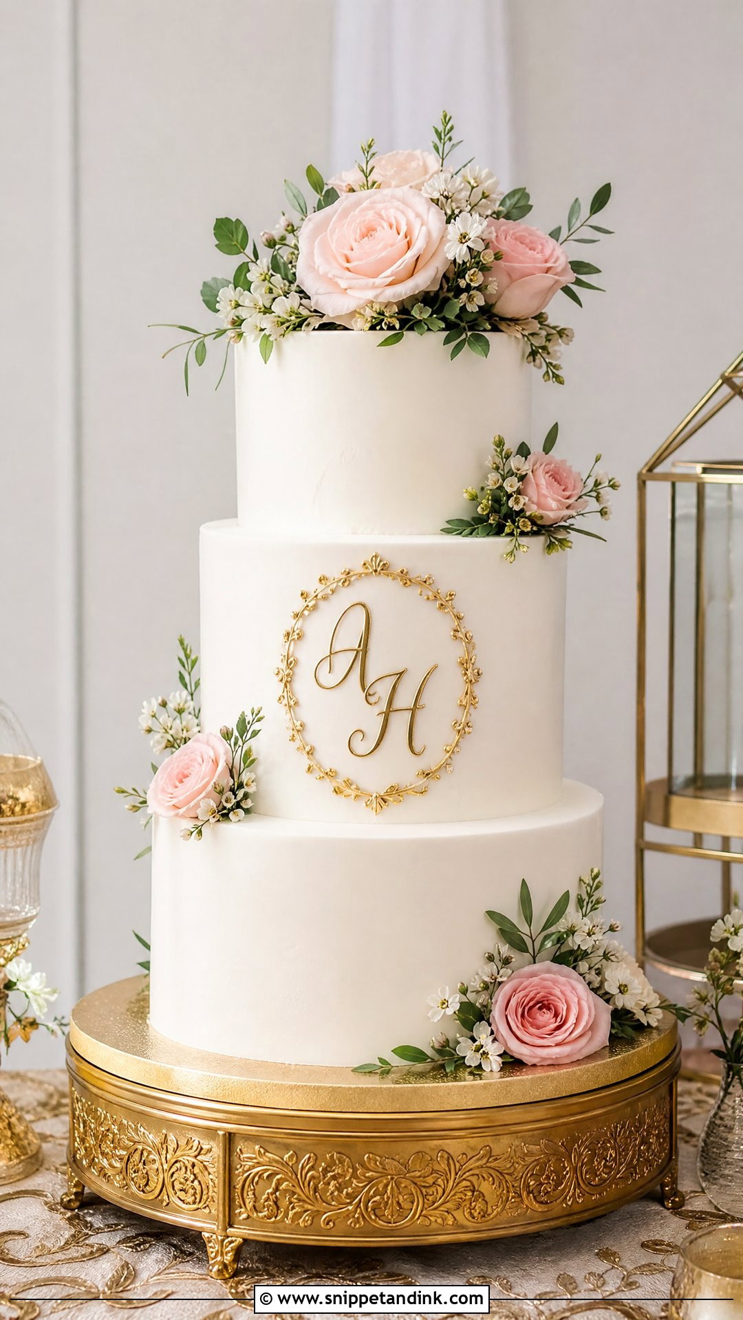 Floral Monogram Wedding Cake - Snippet and Ink - 25 Flowers on Cake Ideas for Wedding