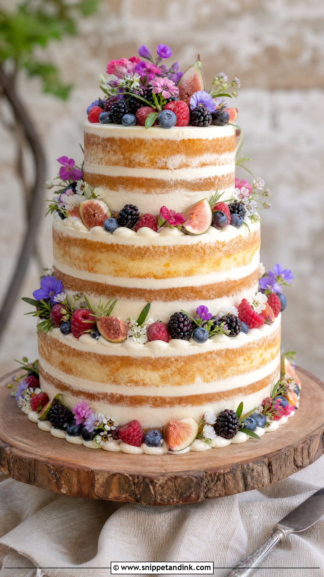 Floral Naked Wedding Cake - Snippet and Ink - 20 Wedding Cake Flowers Ideas