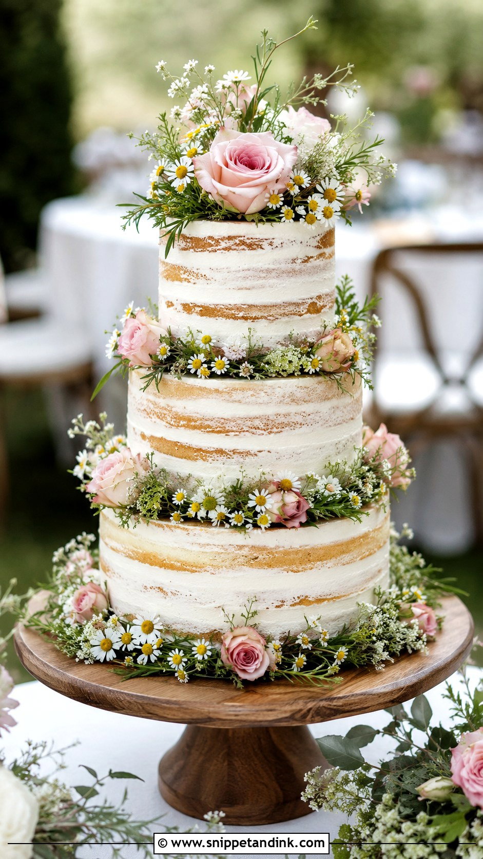 Floral Naked Wedding Cake - Snippet and Ink - 30 Spring Flowers Wedding Cake Ideas