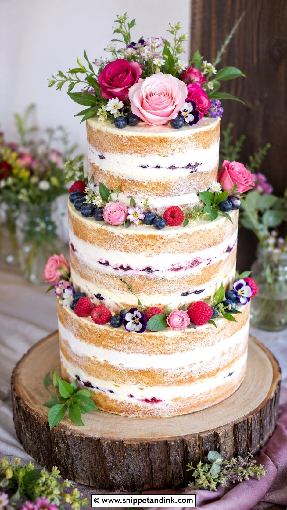 Floral Naked Wedding Cake - Snippet and Ink - 20 Flower Cakes for Wedding