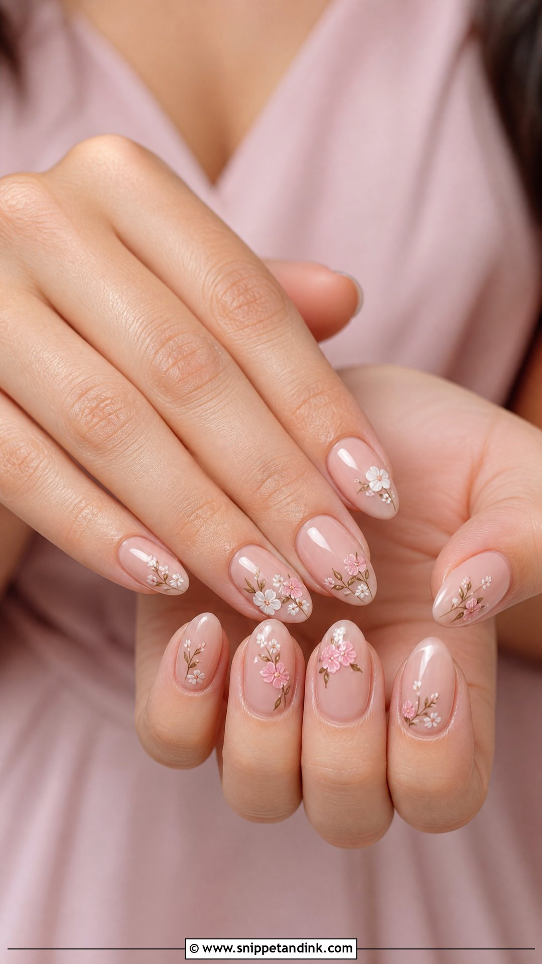 Floral Nude Bridesmaid Nails - Snippet and Ink - 25 Elegant Bridesmaid Wedding Nails
