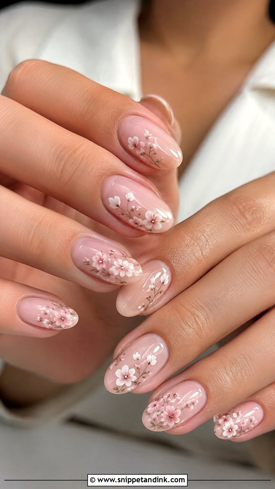 Floral Oval Wedding Nails - Snippet and Ink - 20 Oval Wedding Nails