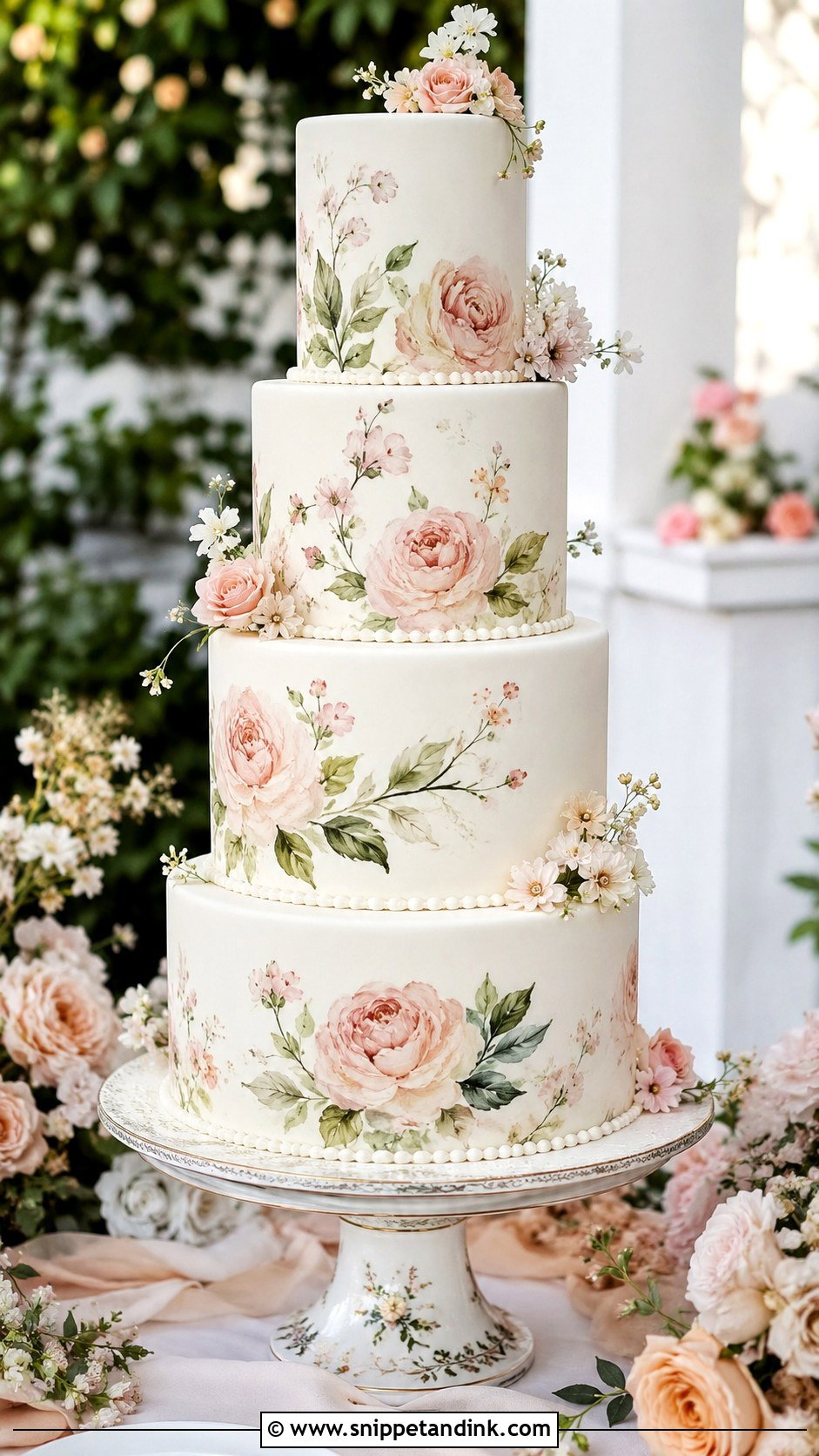 Floral Painted 4 Tier Wedding Cake - Snippet and Ink - 20 Elegant 4 Tier Wedding Cakes