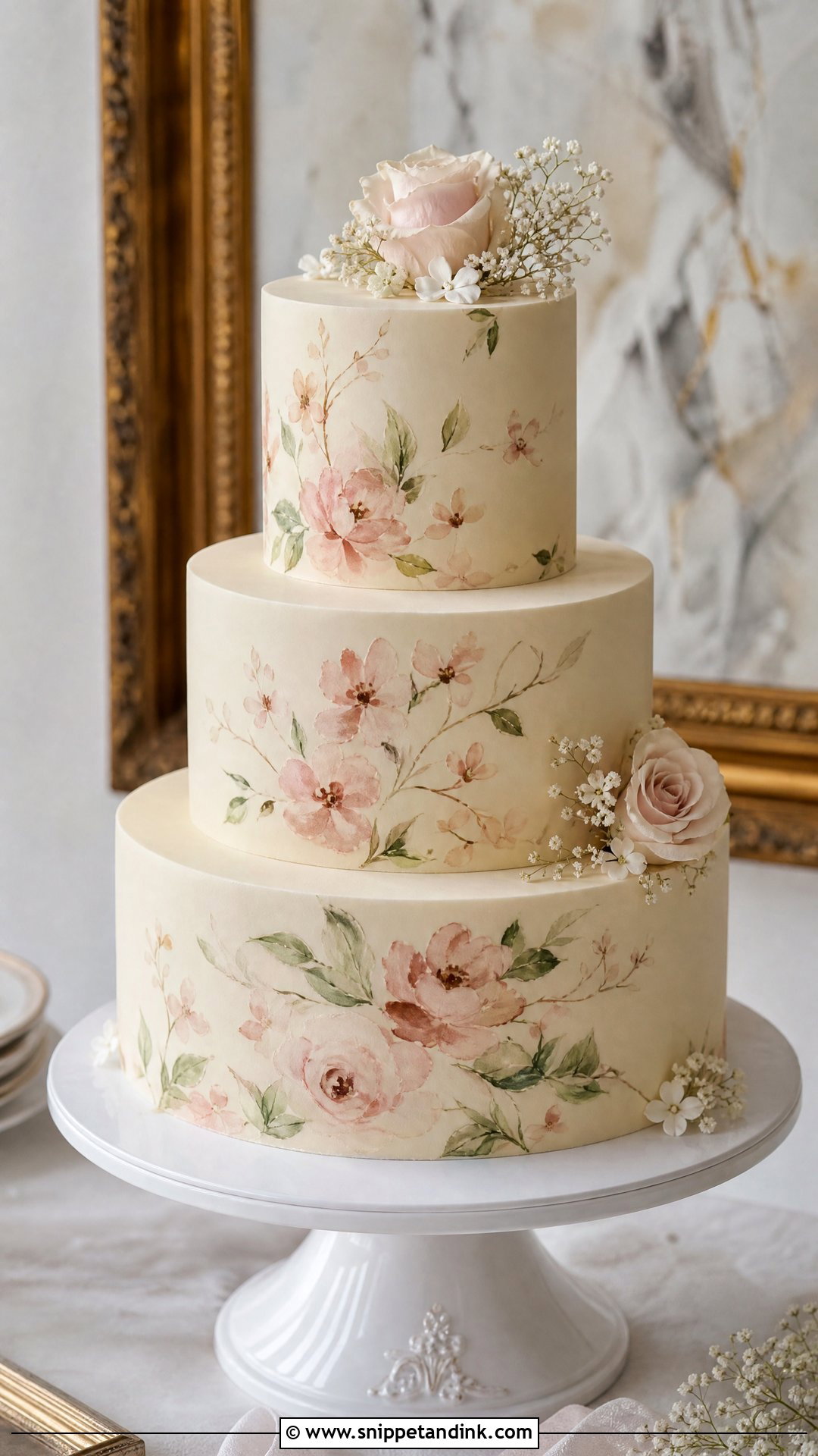 Floral Painted Wedding Cake - Snippet and Ink - 20 Wedding Cake with Flowers