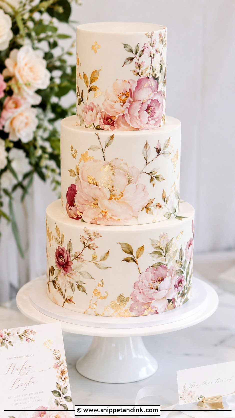 Floral Painted Wedding Cake - Snippet and Ink - 20 Flower Wedding Cake Ideas
