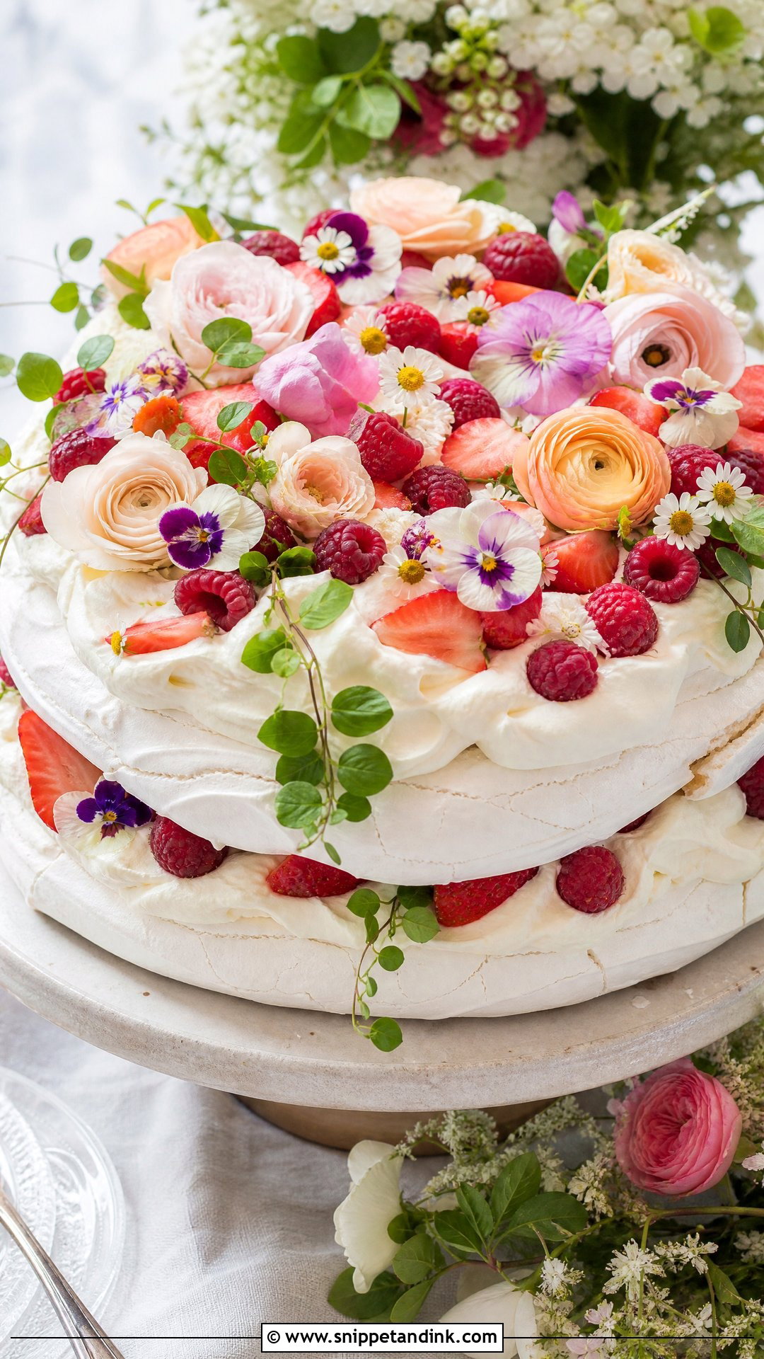 Floral Pavlova Wedding Cake - Snippet and Ink - 20 Pavlova Wedding Cake Ideas
