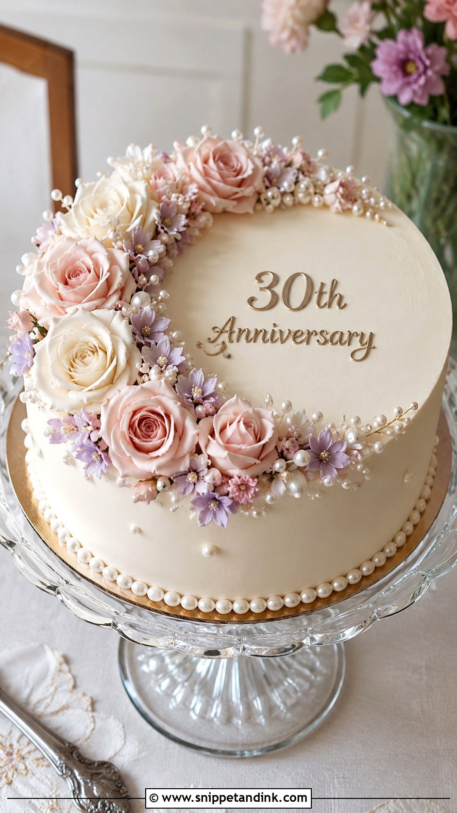 Floral Pearl Anniversary Cake - Snippet and Ink - 20 30th Wedding Anniversary Cake Ideas