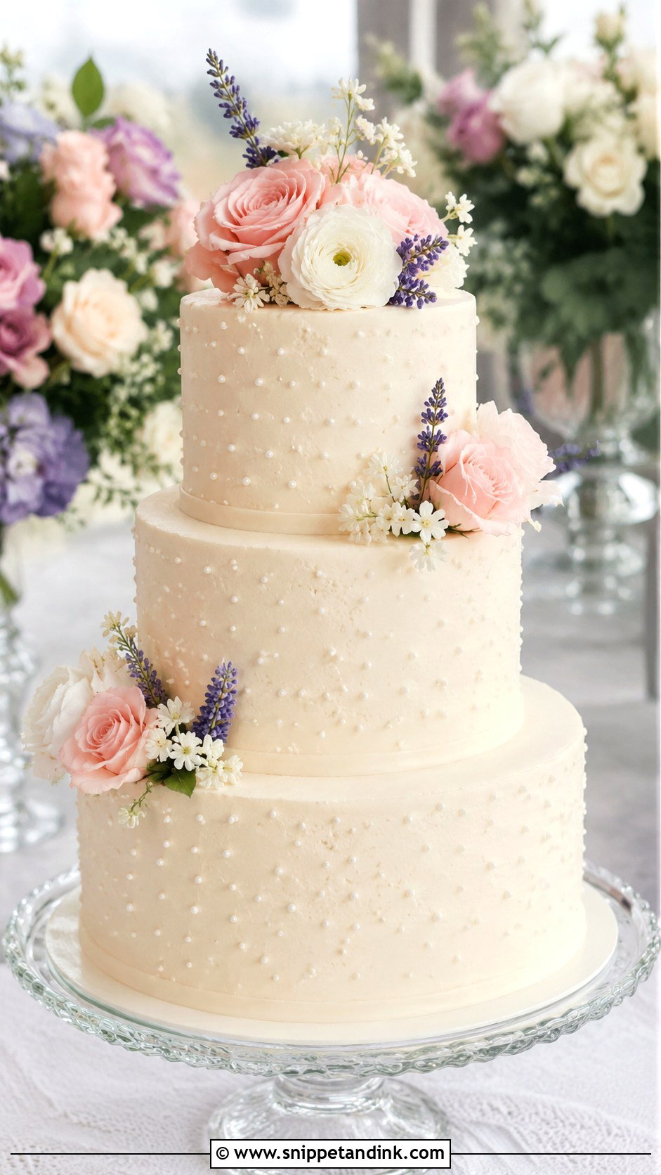 Floral Pearl Wedding Cake - Snippet and Ink - 30 Spring Flowers Wedding Cake Ideas