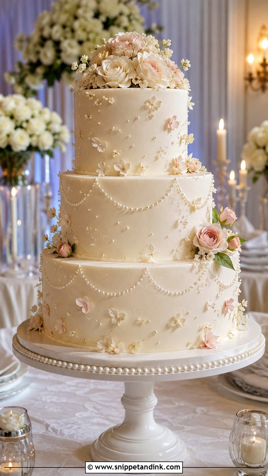 Floral Pearl Wedding Cake - Snippet and Ink - 20 Modern Floral Wedding Cake Ideas