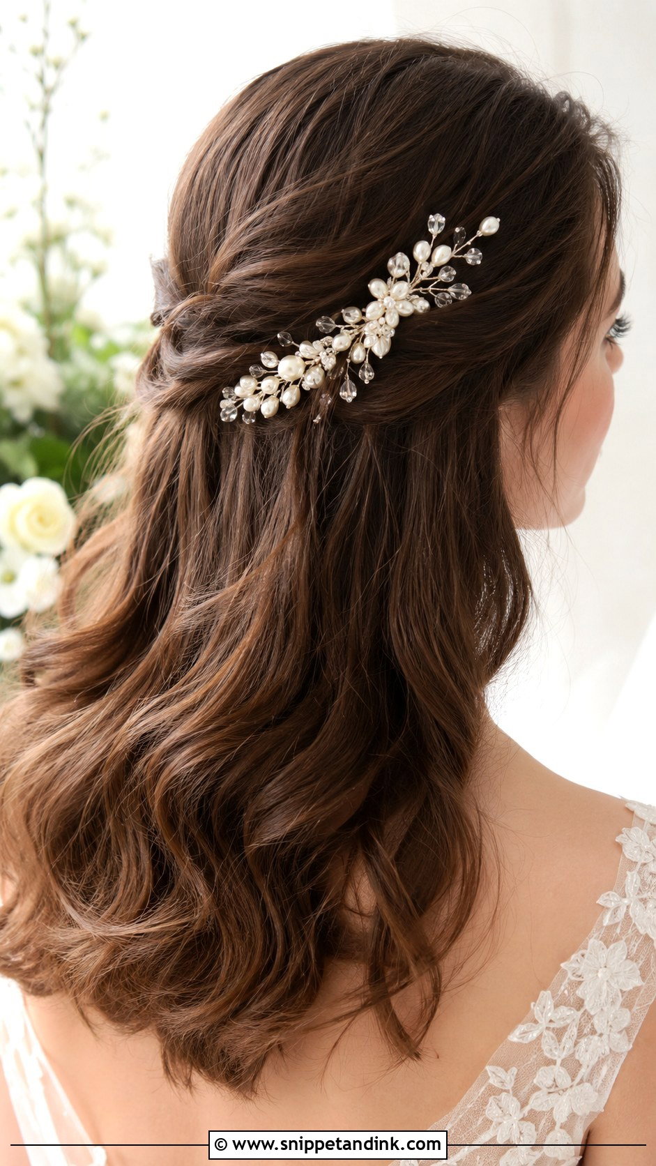 Floral Pearl and Crystal Hair Clip - Snippet and Ink - 20 Bridal Hair Clip Ideas
