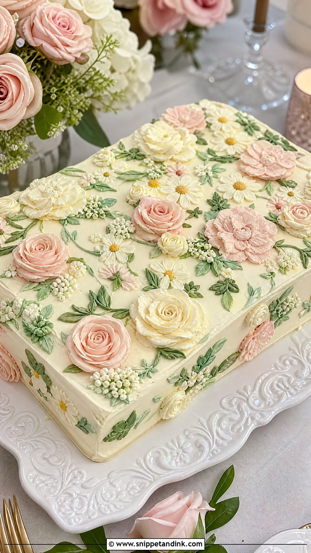 Floral Piped Wedding Sheet Cake - Snippet and Ink - 20 Wedding Sheet Cake Ideas