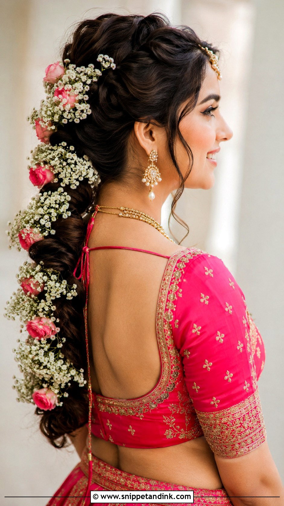 Floral Ponytail Braid - Snippet and Ink - 25 South Indian Wedding Braids Hairstyles