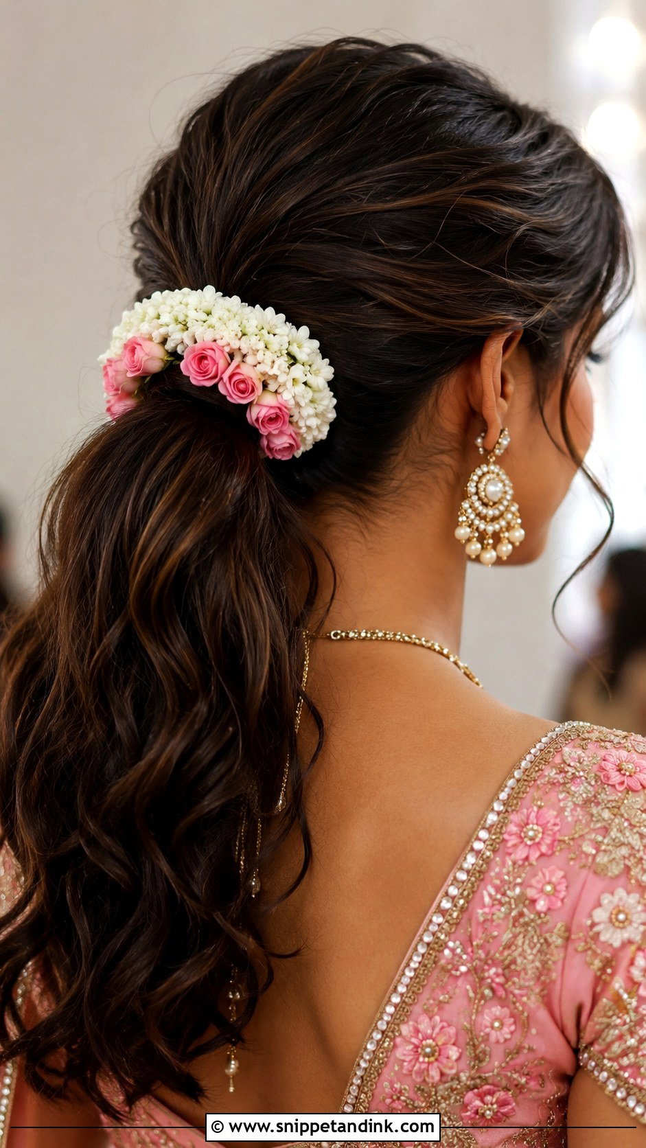 Floral Ponytail For Sangeet - Snippet and Ink - 30 South Indian Bridal Hairstyles