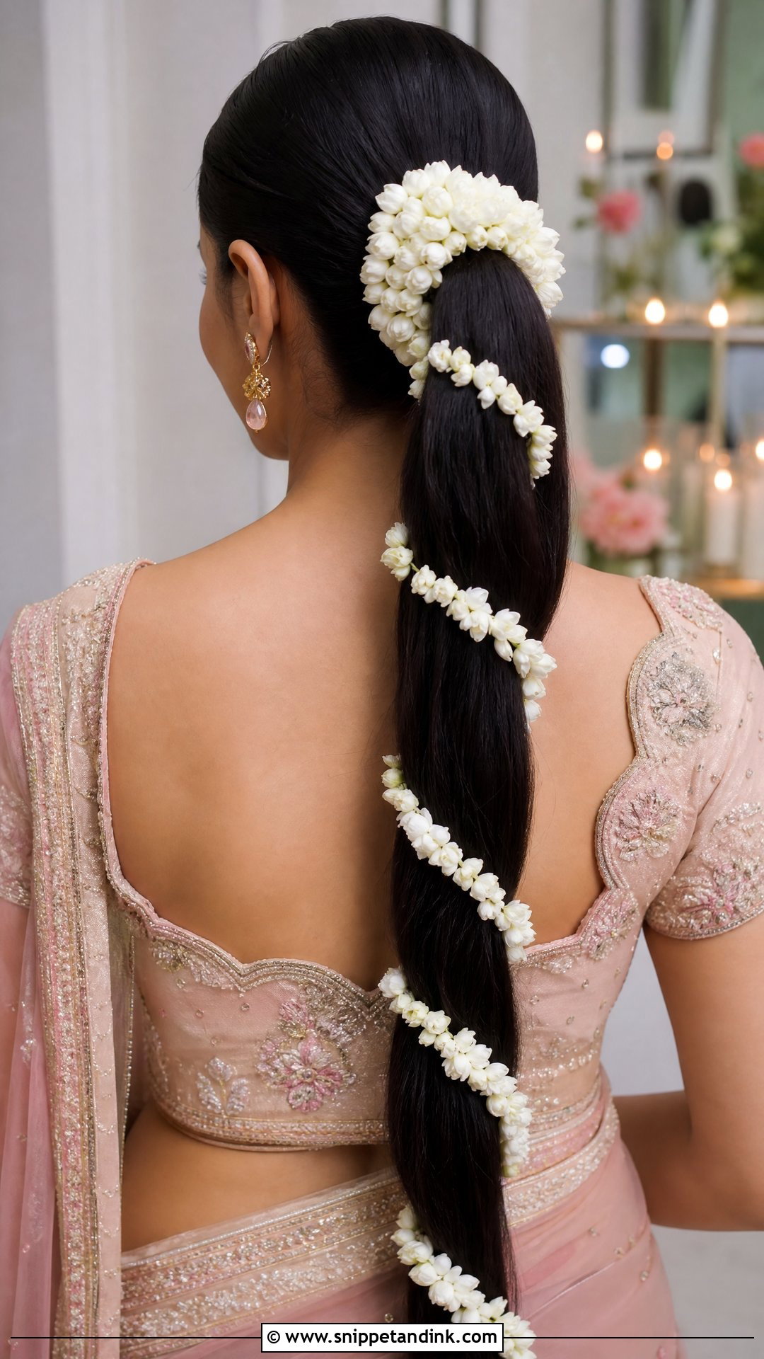 Floral Ponytail With Gajra - Snippet and Ink - 20 Hair Gajra Ideas