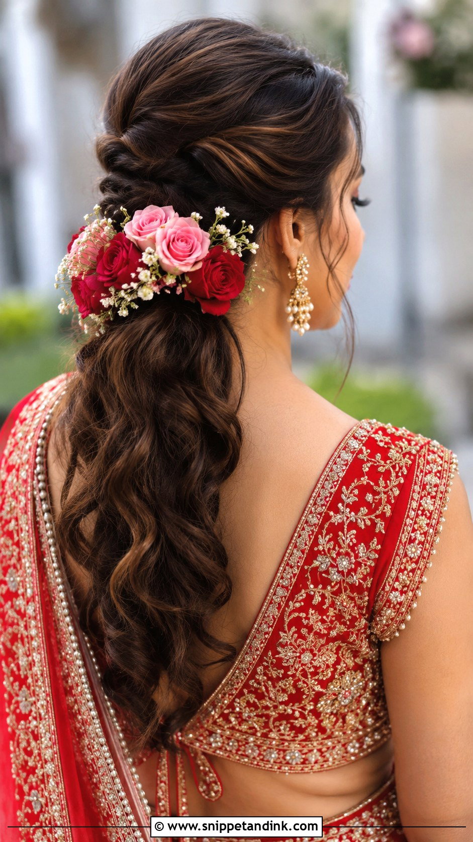 Floral Ponytail With Roses - Snippet and Ink - 30 Indian Wedding Pony Hairstyles