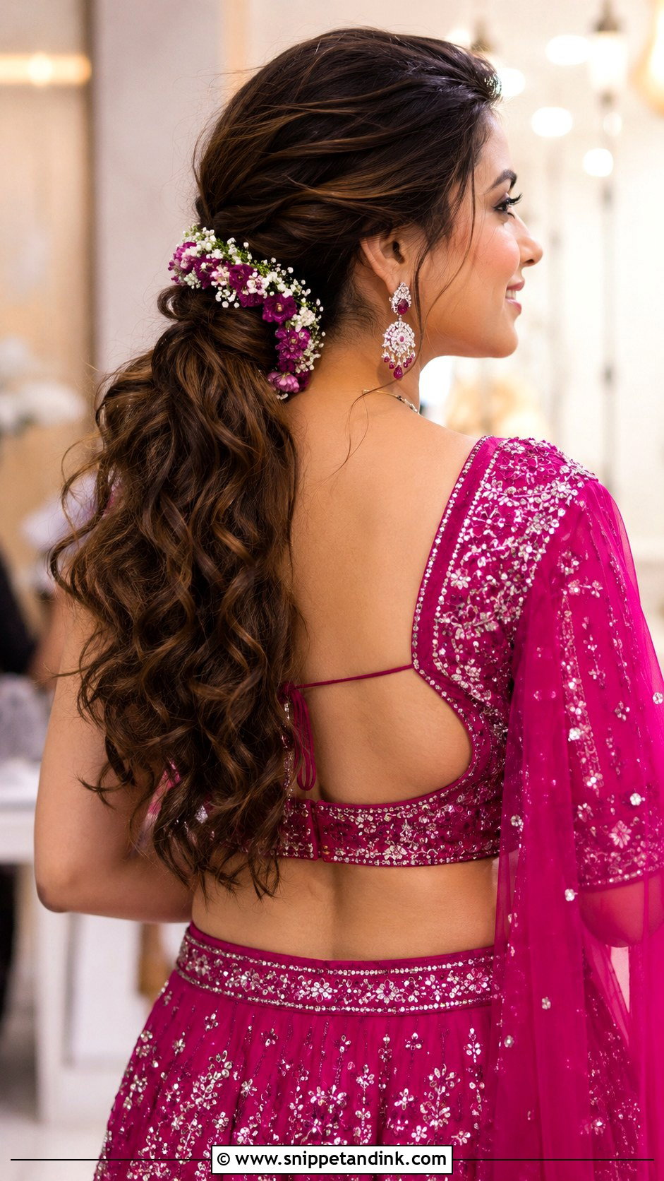 Floral Ponytail - Snippet and Ink - 35 Indian Wedding Bridal Hairstyle Ideas