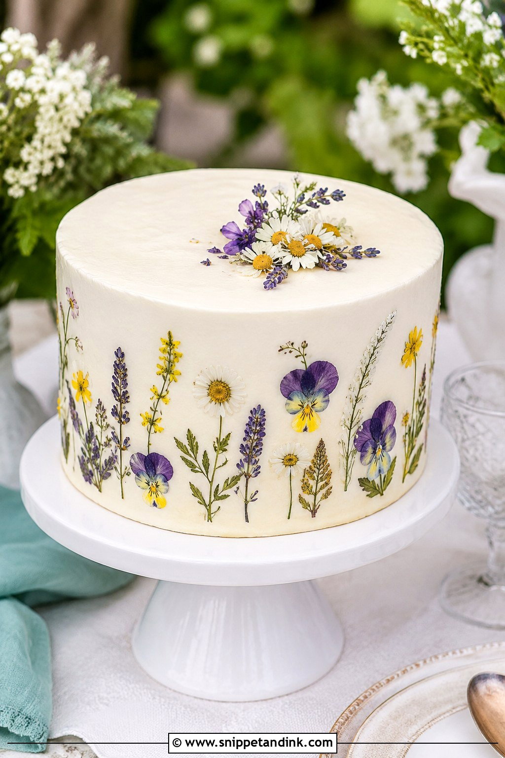 Floral Pressed 1 Layer Wedding Cake - Snippet and Ink - 20 1 Layer Wedding Cake Ideas