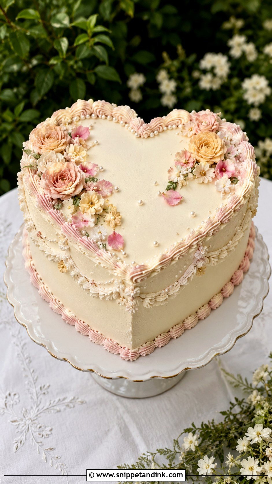 Floral Retro Heart Wedding Cake - Snippet and Ink - 30 Retro Heart Wedding Cake Ideas