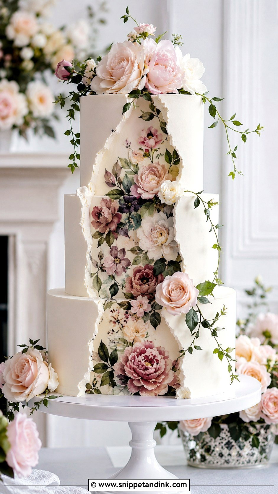 Floral Reveal Wedding Cake - Snippet and Ink - 20 Reveal Wedding Cake Ideas